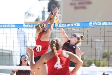 GULF SHORES, AL - MAY 04: The Stanford Cardinal take on the Florida Atlantic Owls during the Division I Women’s Beach Volleyball Championship held on May 4, 2022 in Gulf Shores, Alabama. (Photo by Justin Tafoya/NCAA Photos via Getty Images)