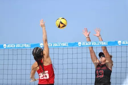 GULF SHORES, AL - MAY 04: The Stanford Cardinal take on the Florida Atlantic Owls during the Division I Women’s Beach Volleyball Championship held on May 4, 2022 in Gulf Shores, Alabama. (Photo by Justin Tafoya/NCAA Photos via Getty Images)