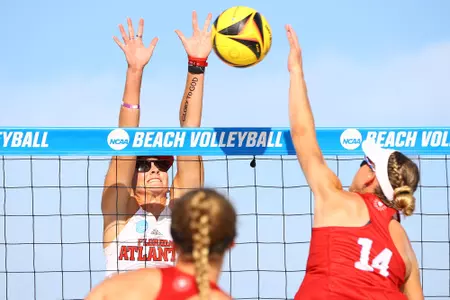 GULF SHORES, AL - MAY 06: The Florida Atlantic Owls take on the Loyola Marymount Lions during the Division I Women?s Beach Volleyball Championship held on May 6, 2022 in Gulf Shores, Alabama. (Photo by Jamie Schwaberow/NCAA Photos via Getty Images)
