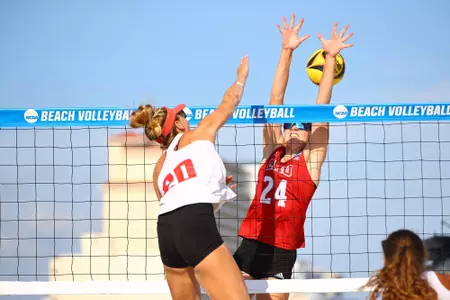 GULF SHORES, AL - MAY 06: The Florida Atlantic Owls take on the Loyola Marymount Lions during the Division I Women?s Beach Volleyball Championship held on May 6, 2022 in Gulf Shores, Alabama. (Photo by Jamie Schwaberow/NCAA Photos via Getty Images)