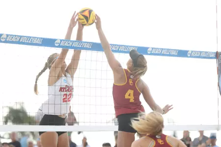 GULF SHORES, AL - MAY 06: The USC Trojans take on the Florida Atlantic Owls during the Division I Women’s Beach Volleyball Championship held on May 6, 2022 in Gulf Shores, Alabama. (Photo by Justin Tafoya/NCAA Photos via Getty Images)
