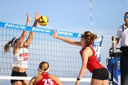 GULF SHORES, AL - MAY 06: The LMU Lions take on the Florida Atlantic Owls during the Division I Women’s Beach Volleyball Championship held on May 6, 2022 in Gulf Shores, Alabama. (Photo by Justin Tafoya/NCAA Photos via Getty Images)