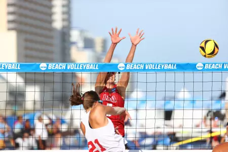GULF SHORES, AL - MAY 06: The LMU Lions take on the Florida Atlantic Owls during the Division I Women’s Beach Volleyball Championship held on May 6, 2022 in Gulf Shores, Alabama. (Photo by Justin Tafoya/NCAA Photos via Getty Images)