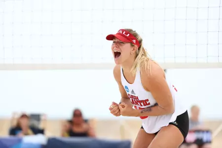 GULF SHORES, AL - MAY 06: The USC Trojans take on the Florida Atlantic Owls during the Division I Women’s Beach Volleyball Championship held on May 6, 2022 in Gulf Shores, Alabama. (Photo by Justin Tafoya/NCAA Photos via Getty Images)