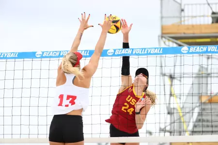 GULF SHORES, AL - MAY 06: The USC Trojans take on the Florida Atlantic Owls during the Division I Women’s Beach Volleyball Championship held on May 6, 2022 in Gulf Shores, Alabama. (Photo by Justin Tafoya/NCAA Photos via Getty Images)
