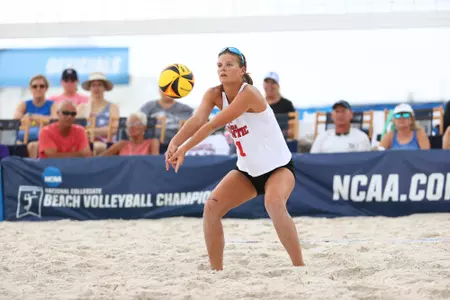 GULF SHORES, AL - MAY 06: The USC Trojans take on the Florida Atlantic Owls during the Division I Women’s Beach Volleyball Championship held on May 6, 2022 in Gulf Shores, Alabama. (Photo by Justin Tafoya/NCAA Photos via Getty Images)