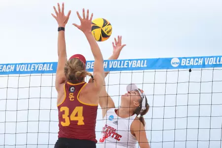 GULF SHORES, AL - MAY 06: The USC Trojans take on the Florida Atlantics Owls during the Division I Women’s Beach Volleyball Championship held on May 6, 2022 in Gulf Shores, Alabama. (Photo by C. Morgan Engel/NCAA Photos via Getty Images)