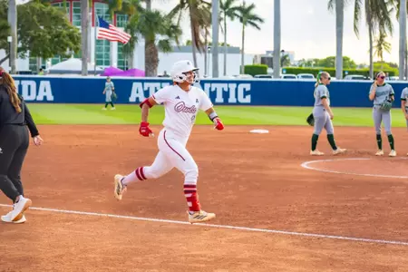 Softball's Jesiana Mora running to home plate after hitting a home run against UAB on Thursday, April 30th.
