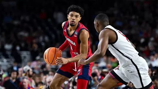 Nick Boyd Dribbling During the Men’s Final Four Semifinal game between the FAU Owls and the San Diego State Aztecs at NRG Stadium in Houston, Texas