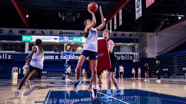 Juju Leroux laying up the ball in practice