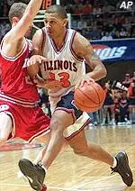 Illinois' Cory Bradford drives around Indiana's Michael Lewis during the Illini's 87-63 victory.