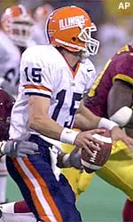Kurt Kittner looks for a receiver during the first quarter Saturday.