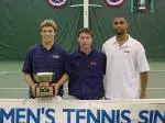 Big Ten singles champion Michael Calkins, Associate Head Coach Bruce Berque and runner-up Jamal Parker.