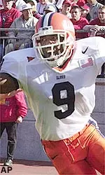 Jamaal Clark celebrates blocking Ohio State kicker Andy Groom's punt and running it in for a touchdown in Illinois' win over the Buckeyes Saturday.
