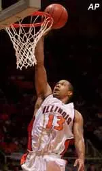 Illinois' Cory Bradford lays one in against Northwestern in the first half in Champaign Ill., Saturday, Feb. 3, 2001.