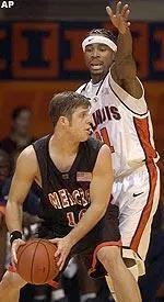 Dee Brown guards Mercer's Tyler McCurry during the first half at Assembly Hall in Champaign, Ill., Wednesday.