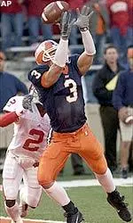 WR Eric McGoey goes up for a pass in the end zone.