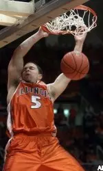 Deron Williams dunks the ball at the end of a fast break in first half action against Valparaiso.