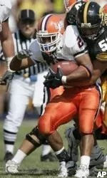 E.B. Halsey fights for more yardage during the second quarter.