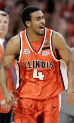 Illinois' Luther Head reacts after shooting a three pointer to tie the game at 70 in the second half against North Carolina of the NCAA championship game Monday, April 4, 2005, in St. Louis. (AP Photo/Jeff Roberson)