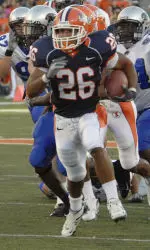 E.B. Halsey (26) runs ahead of Eastern Illinois defenders to score a touchdown in the first half. (AP Photo/Darrell Hoemann)