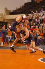 Mike Poeta recorded his first pin of the season against Maryland.