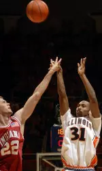 Indiana's Lance Stemler guards Jamar Smith during the first half.