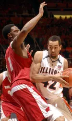 Wisconsin's Marcus Landry guards Illinois' Brian Randle.