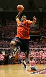 Freshman Mike Davis won the dunk contest tonight at Illini Madness.