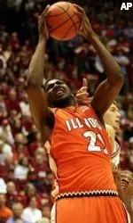 Brian Carlwell pulls down a rebound during the first half.
