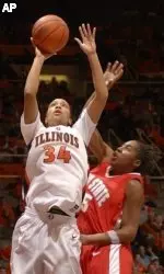Illinois' Erin Wigley puts up a shot past Ohio State's Star Allen during the second half.