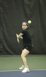 Junior Momei Qu (pictured) and freshman Kristina Minor notched their fourth straight doubles victory in the loss to Houston.