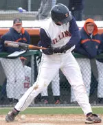Shawn Roof is hit by a pitch. Roof was hit in all four plate appearances during the second game of Saturday's doubleheader, breaking the school record for HBP in a single game.