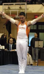 Senior Jon Drollinger posted a season-high 15.500 on rings to win the event title and lead Illinois to the victory over Iowa.