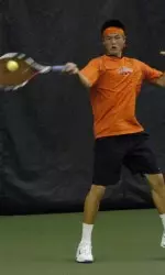 Freshman Waylon Chin (pictured) won his fourth straight singles match and seventh straight doubles match in Illinois' loss to Ohio State, 4-3, today in the Big Ten Tournament Finals.