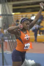 Sophomore Aja Evans set a school record in the shot put at the Illinois Twilight.