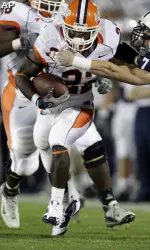 Daniel Dufrene brakes through a tackle.