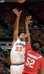 Dominique Keller shoots over Ohio State's Dallas Lauderdale during the first half.