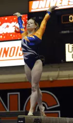 Freshman Kelsey Joannnides won the beam and tied for third in the all-around in her first collegiate meet.