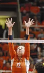 Erin Johnson had seven blocks vs. Iowa.