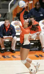 Senior Kylie McCulley recorded a double-double with a match-high 15 kills and 14 digs.