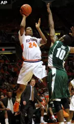 Mike Davis shoots over a Michigan State defender.