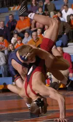 Ryan Prater upset No. 1 and top-seeded Kellen Russell of Michigan with a pin in 4:00.