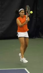 Sophomore Marisa Lambroupoulos clinched the win for the Orange and Blue this afternoon.