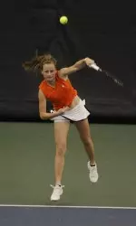 Freshman Amy Allin picked up a win in front of the home crowd today at No. 5 singles.