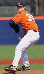Freshman Bryan Roberts allowed only two runs on five hits and two walks in seven innings of work, striking out six, to earn his fourth win of the season in Illinois' 9-2 victory.