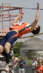Greg Shroka moved into second on the Illinois career high jump list with a leap of 7-1 at the Mideast Regional Championships.