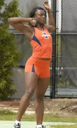 Aja Evans placed fifth in the shot put at the NCAA Outdoor Championships and is now a three-time All-American.