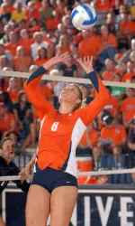 Junior setter Hillary Haen tallied a double-double with 45 assists and 10 digs.