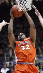 Illinois' Demetri McCamey drives to the basket against Northwestern during the first half of an NCAA college basketball game in Evanston, Ill., Saturday, Jan. 23, 2010.(AP Photo/Nam Y. Huh)